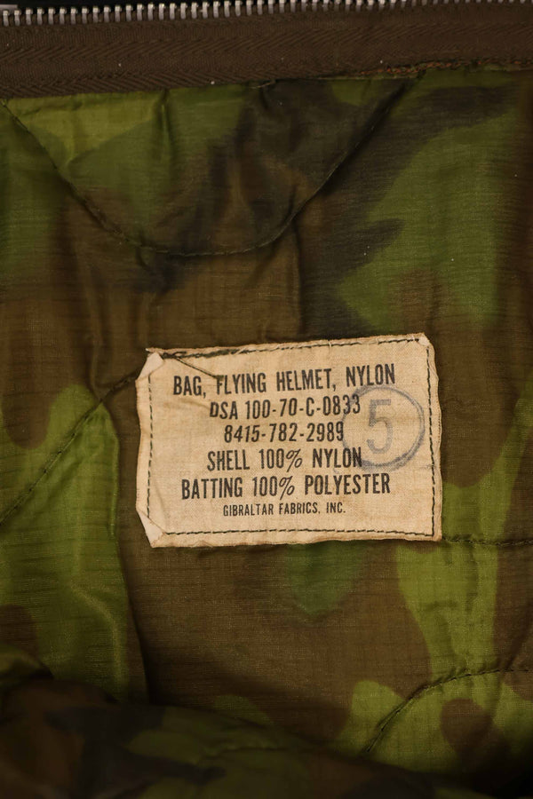 Real 1970 U.S. Army helmet bag, ERDL camouflage lining, rare, used.