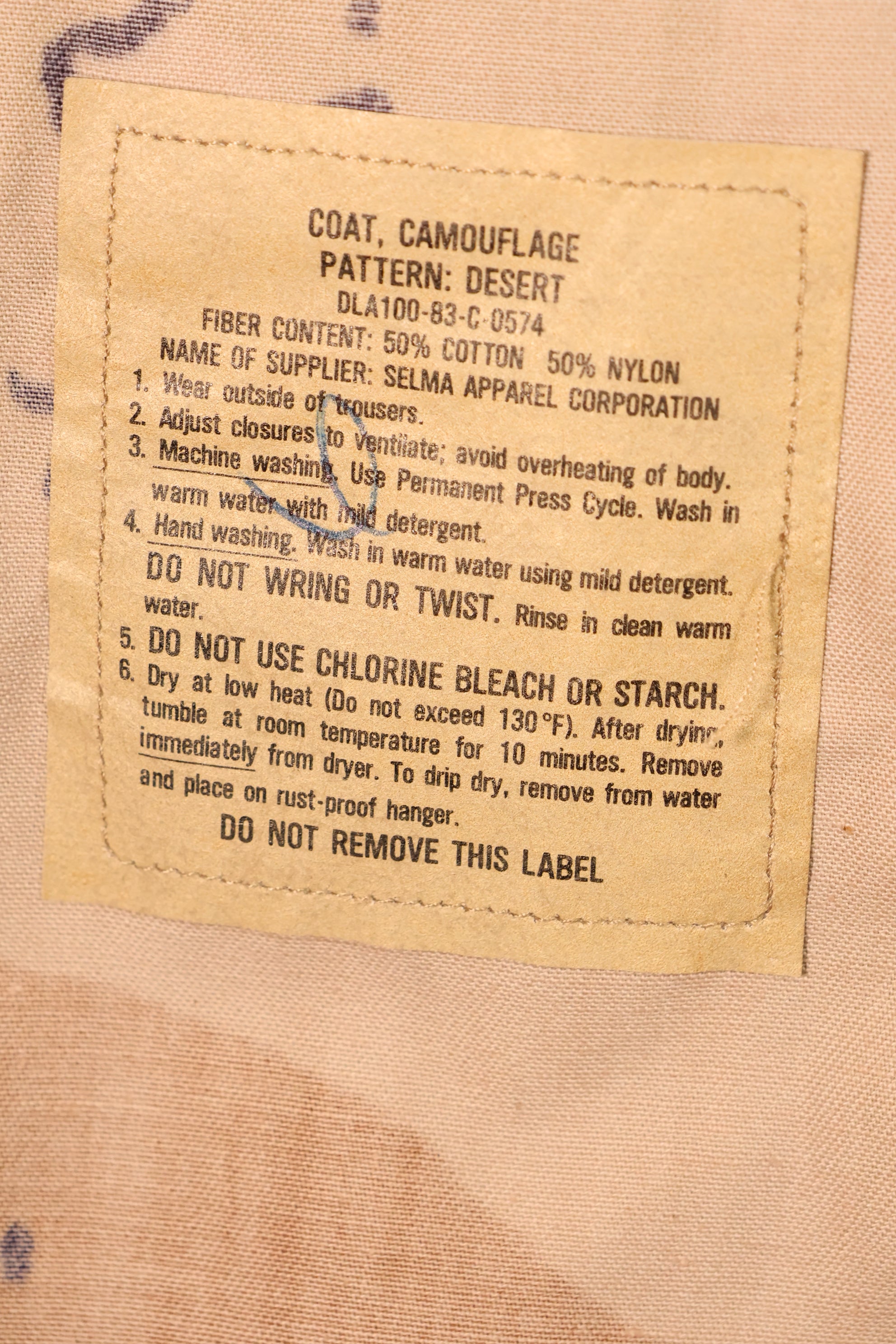 1983 Contract, M-R, U.S. Military, 6C Desert Pattern, Chocolate Chip Camo Jacket, Good Condition