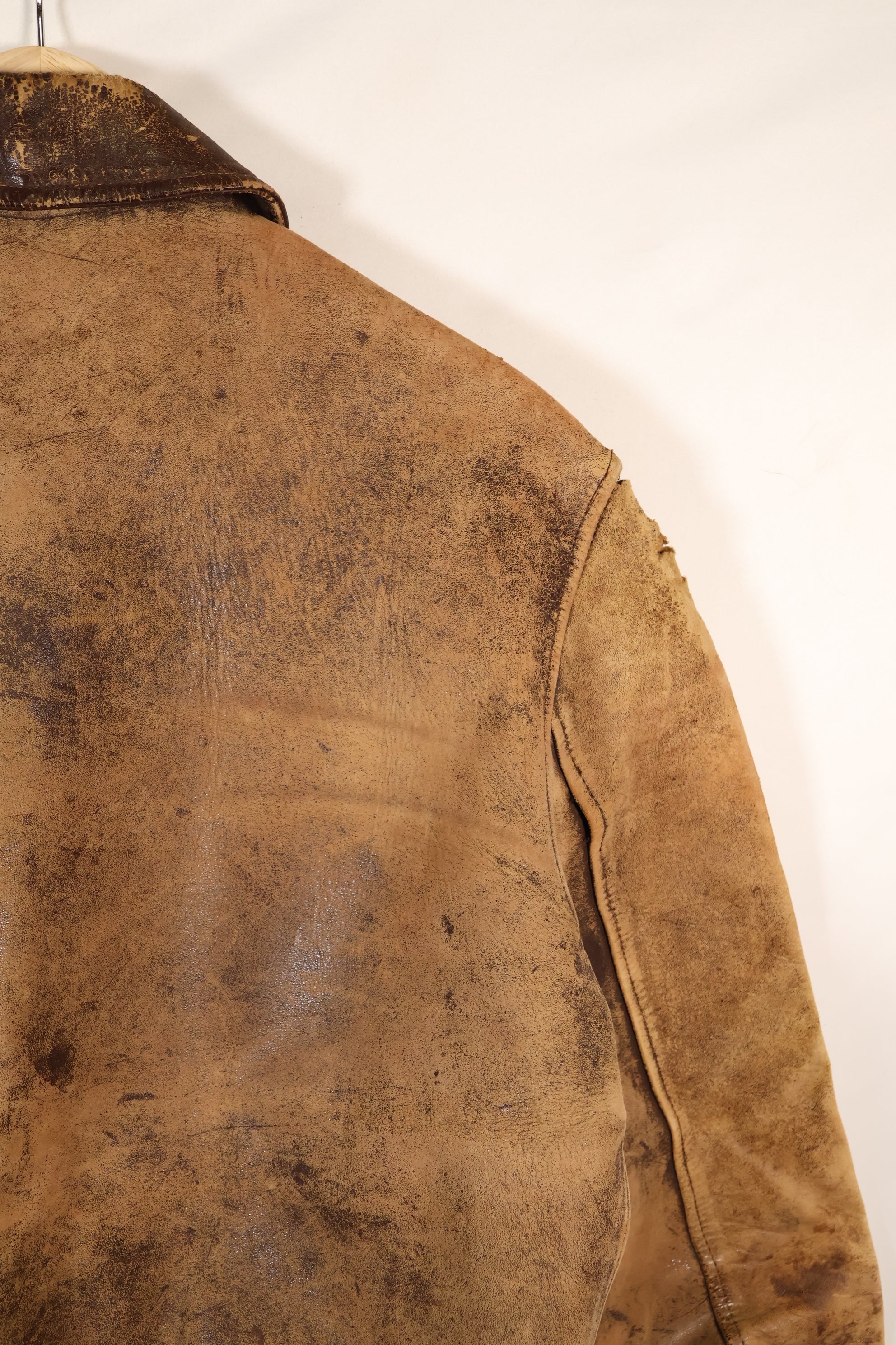1940's size 46, maker unknown, USAAF A-2 flight jacket, damaged condition, used.