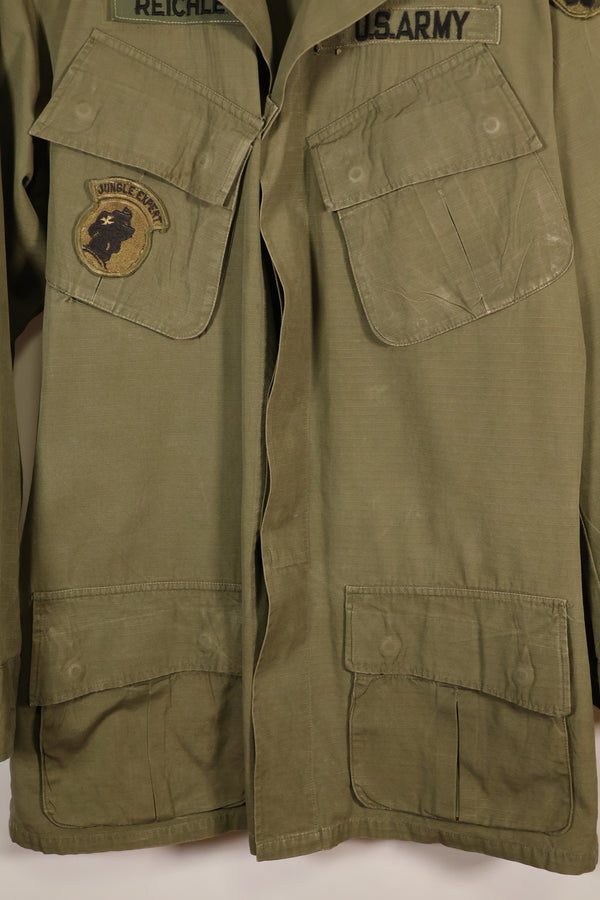 Late 1960s, S-L, U.S. Military, 4th Model Jungle Fatigue Jacket, with added patches, used