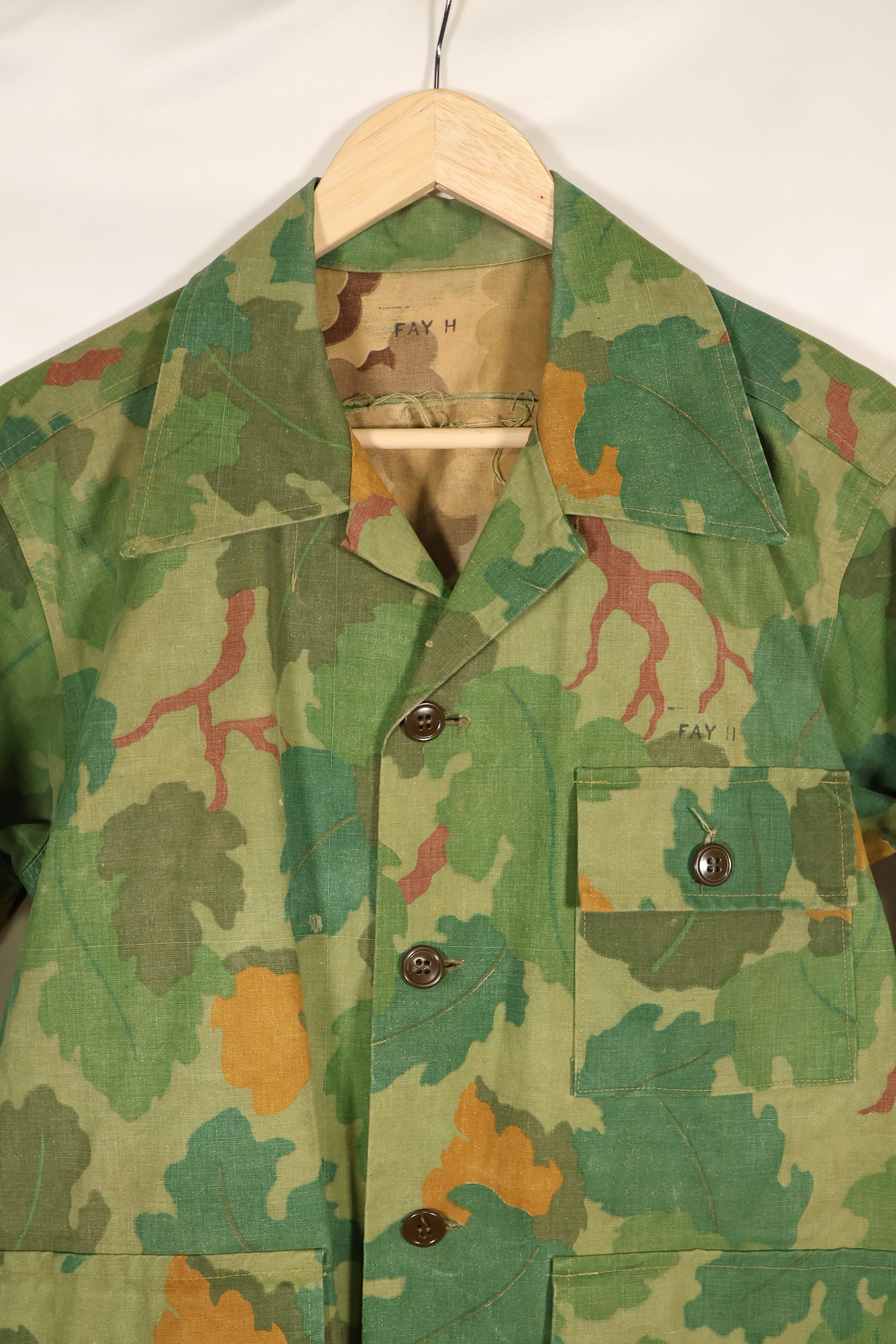 1970's Private Purchase U.S. Marine Corps Mitchell Camouflage Fatigue Jacket by Shelterhalf, used.