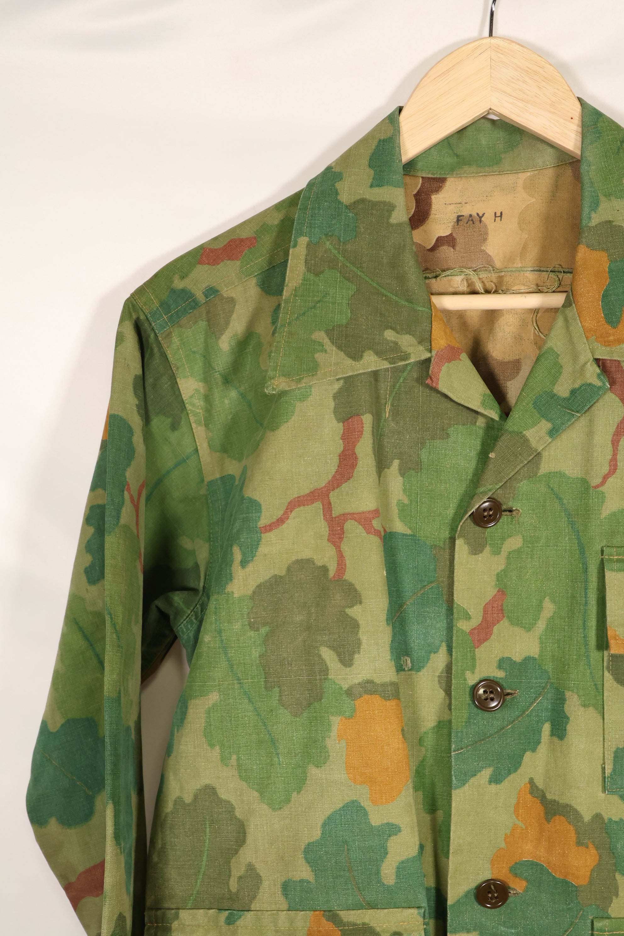 1970's Private Purchase U.S. Marine Corps Mitchell Camouflage Fatigue Jacket by Shelterhalf, used.