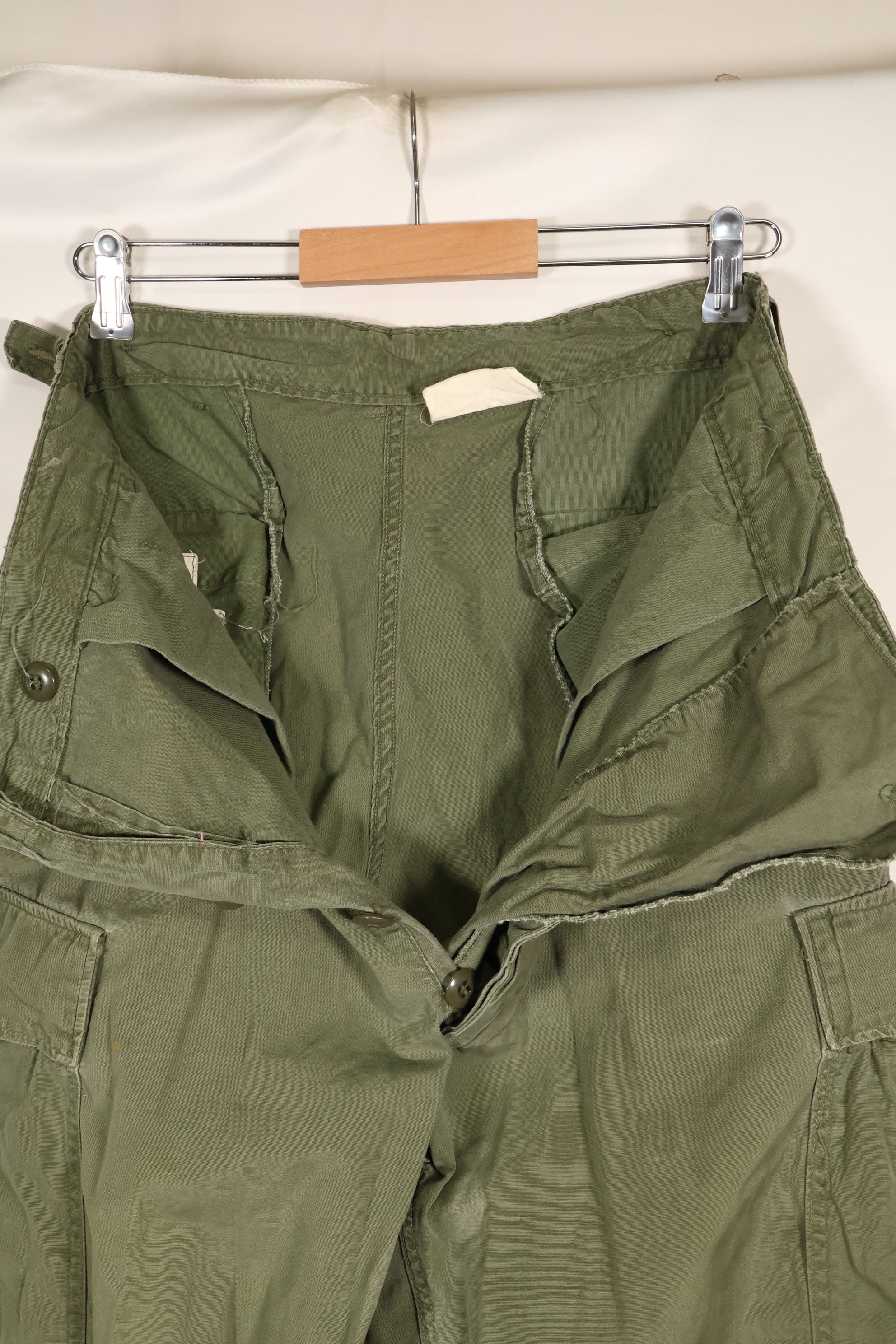 Estimated circa 1965 M-R 2nd Model Jungle Fatigue pants, faded, used.