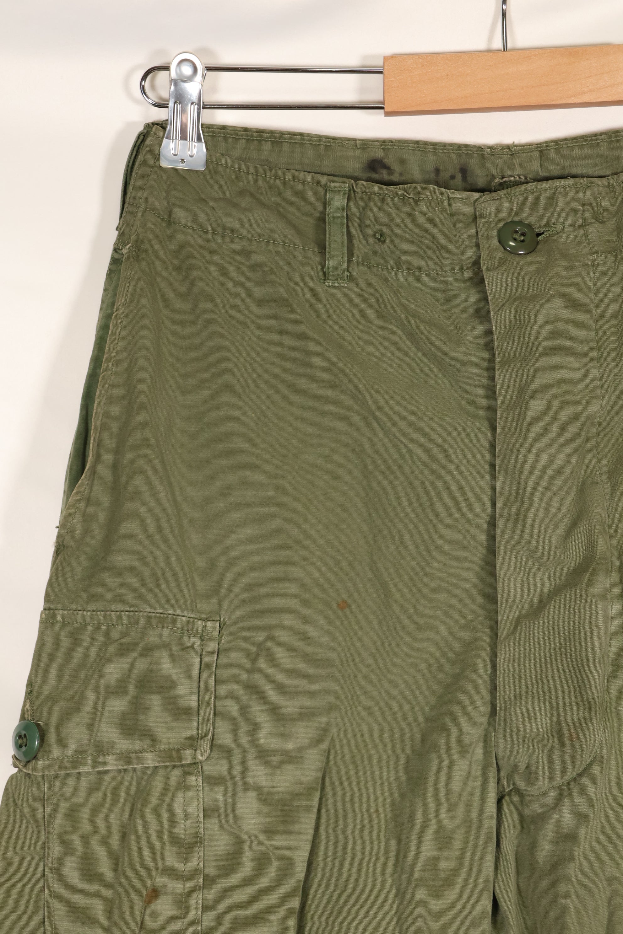 1964 Contract S-L with hemming 1st Model Jungle Fatigue Pants, used with fading.