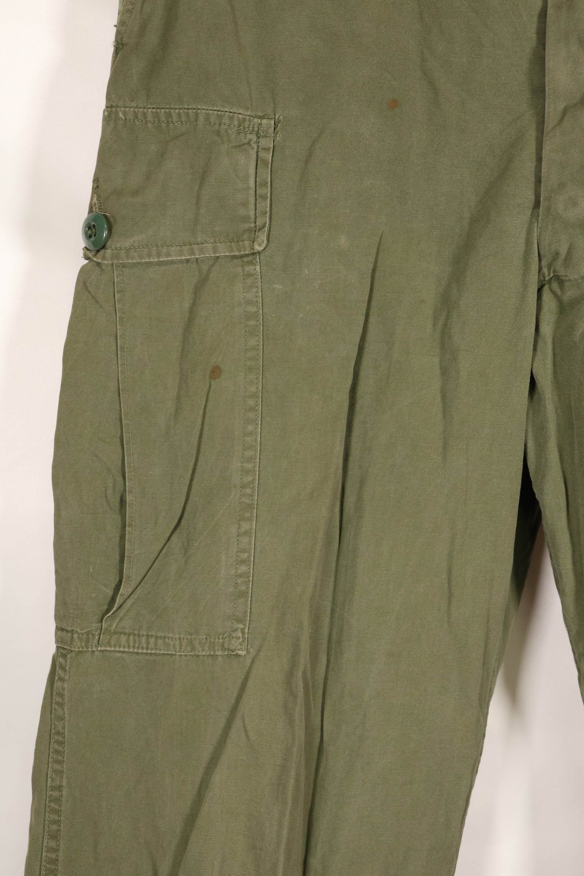 1964 Contract S-L with hemming 1st Model Jungle Fatigue Pants, used with fading.