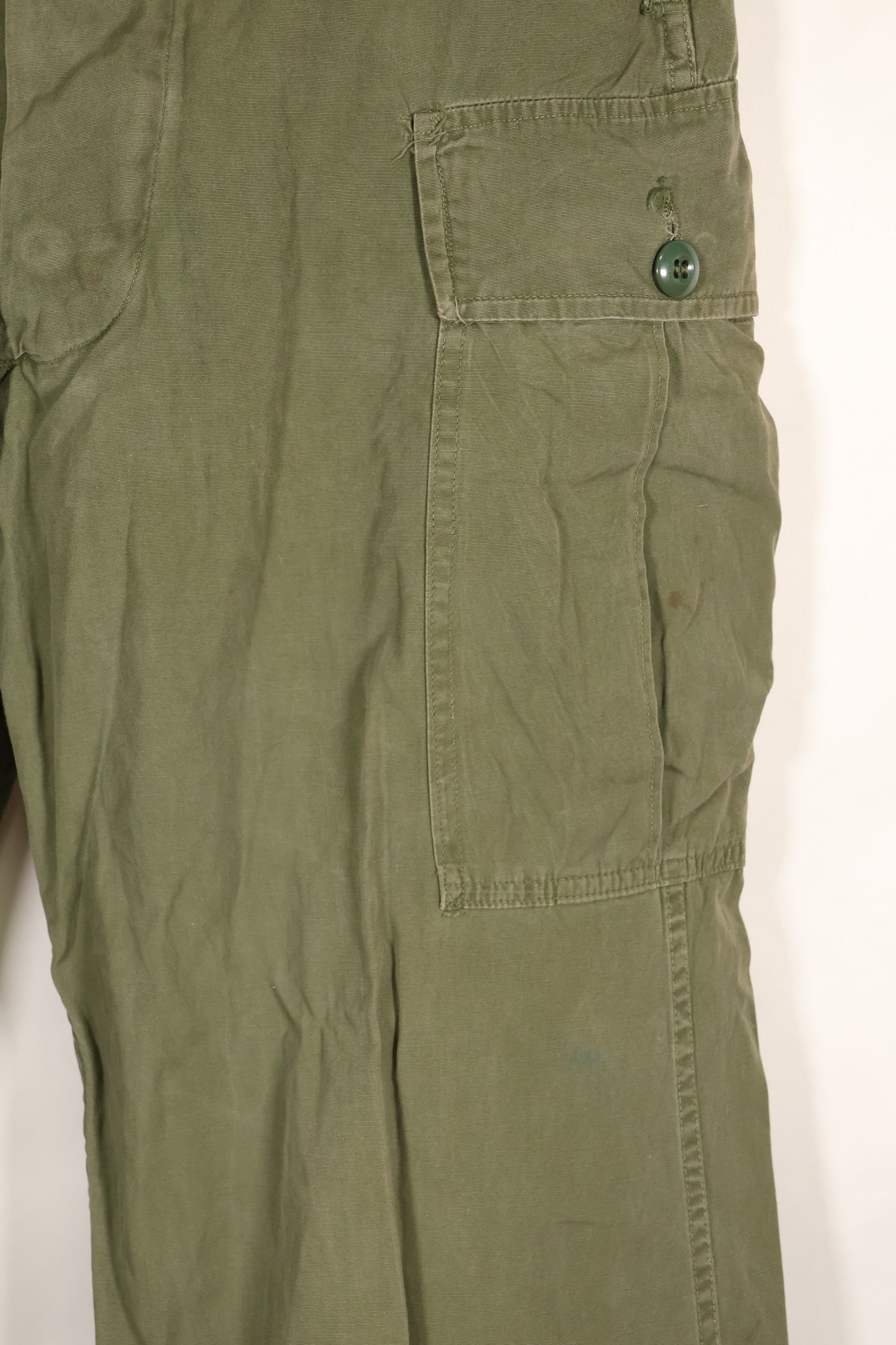 1964 Contract S-L with hemming 1st Model Jungle Fatigue Pants, used with fading.