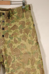 1940s WWII USMC P-44 Frogskin camouflage duck hunter pants, repaired, used.