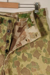 1940s WWII USMC P-44 Frogskin camouflage duck hunter pants, repaired, used.