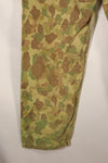 1940s WWII USMC P-44 Frogskin camouflage duck hunter pants, repaired, used.