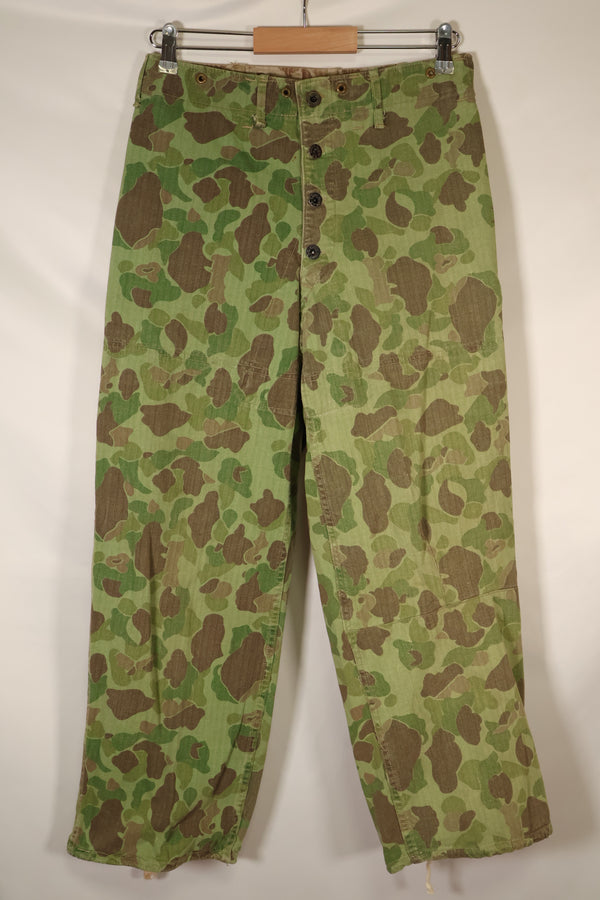 1940s WWII USMC P-44 Frogskin Camouflage Pants, Good Condition, Some Fading, Used