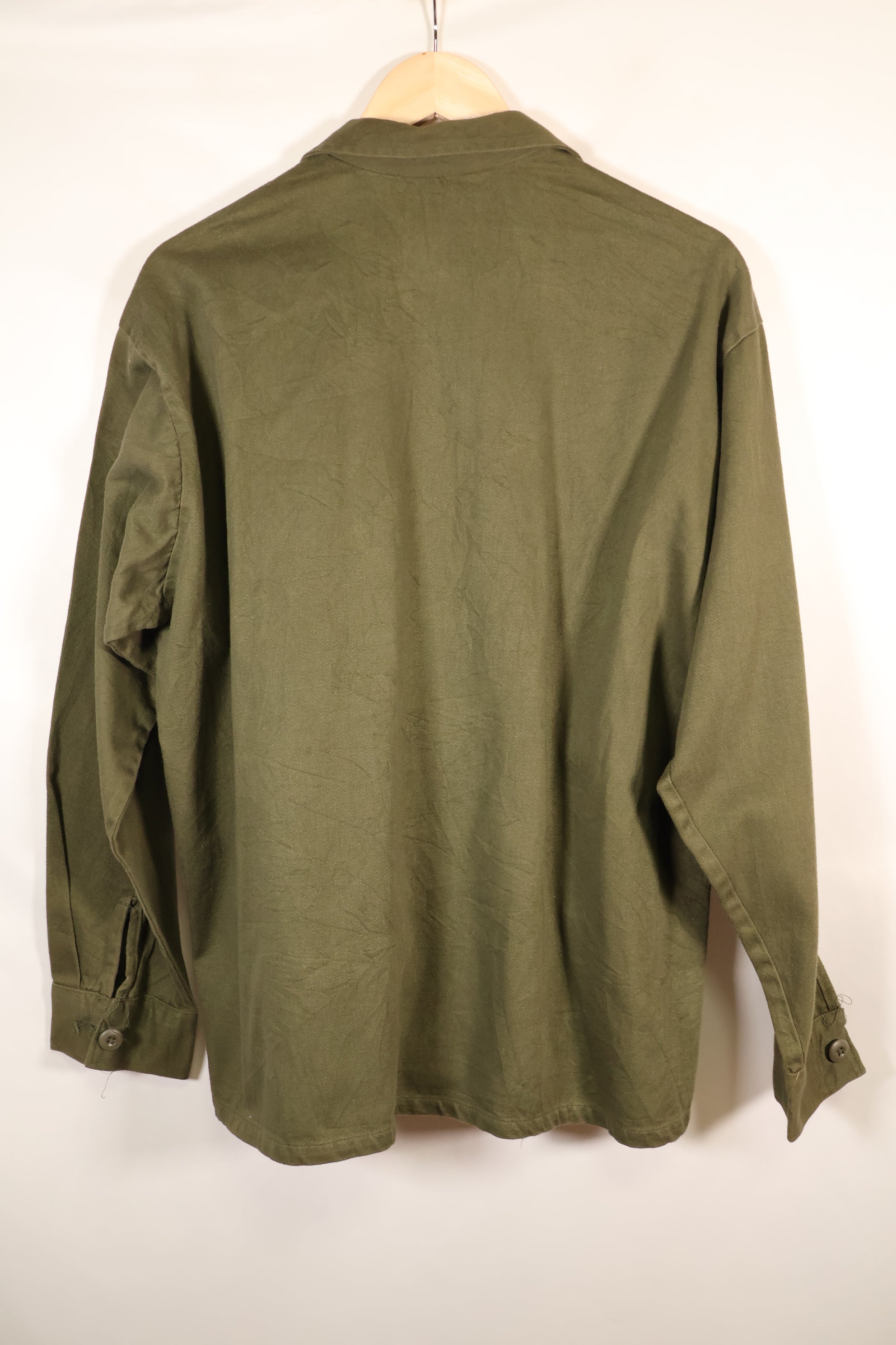 1960s, Estimated Size: MEDIUM, OG-107, Utility Shirt, Rare Cut, Retrofitted Patch, Used
