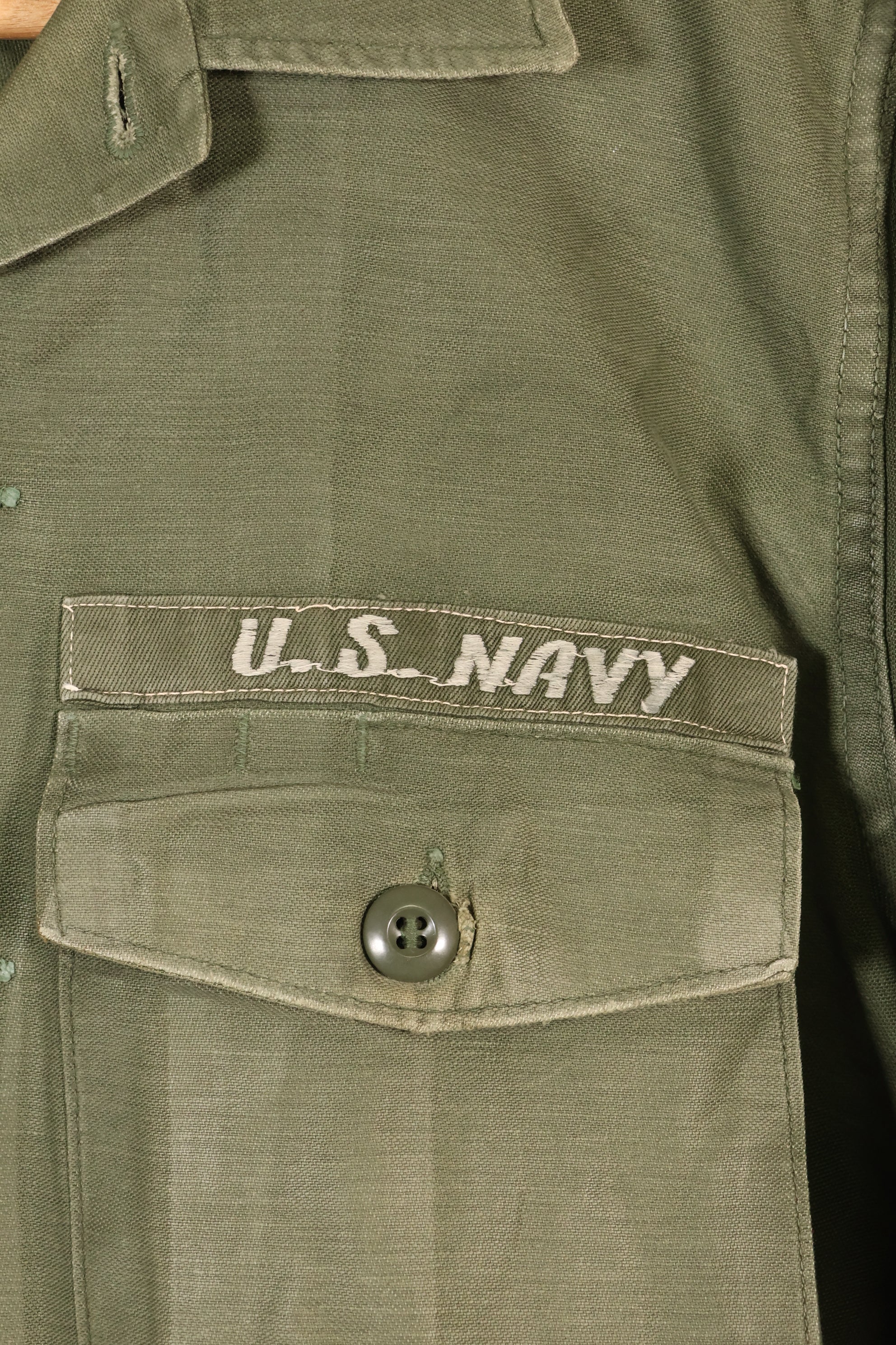 1971 Contract, Estimated Size: SMALL, OG-107 Utility Shirt, U.S. Navy, Original Tapes, Used