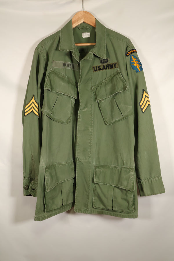 Circa 1967 | S-L | Green Beret | 3rd Model Jungle Fatigue Jacket | Faded | Used