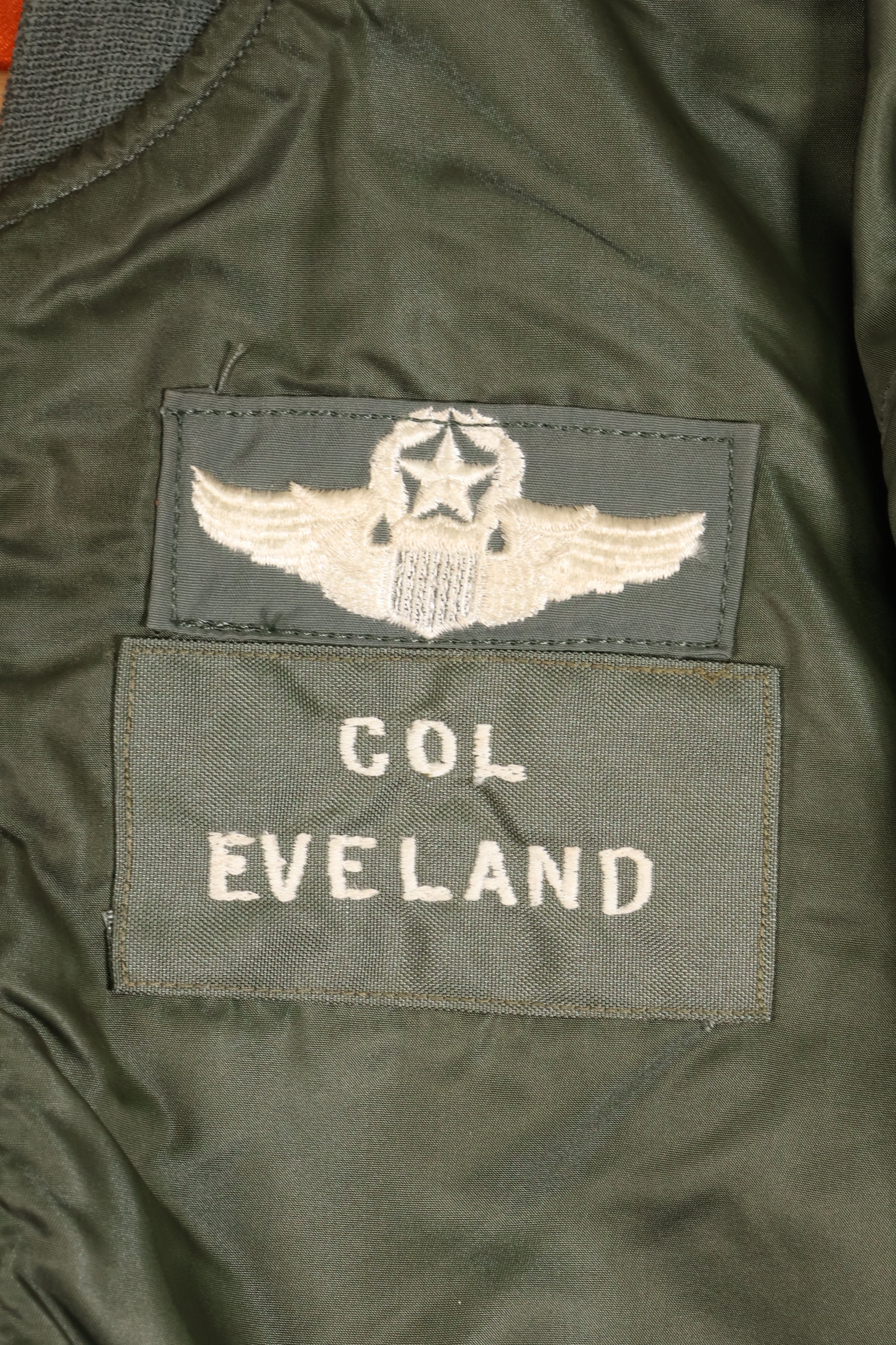 1970 Contract MEDIUM USAF L-2B Flight Jacket, Light Zone, Worn by Bill Eveland, Good Condition