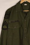 Real 1970 OG-107 utility shirt with Army Airborne insignia, used.