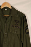 Real 1970 OG-107 utility shirt with Army Airborne insignia, used.