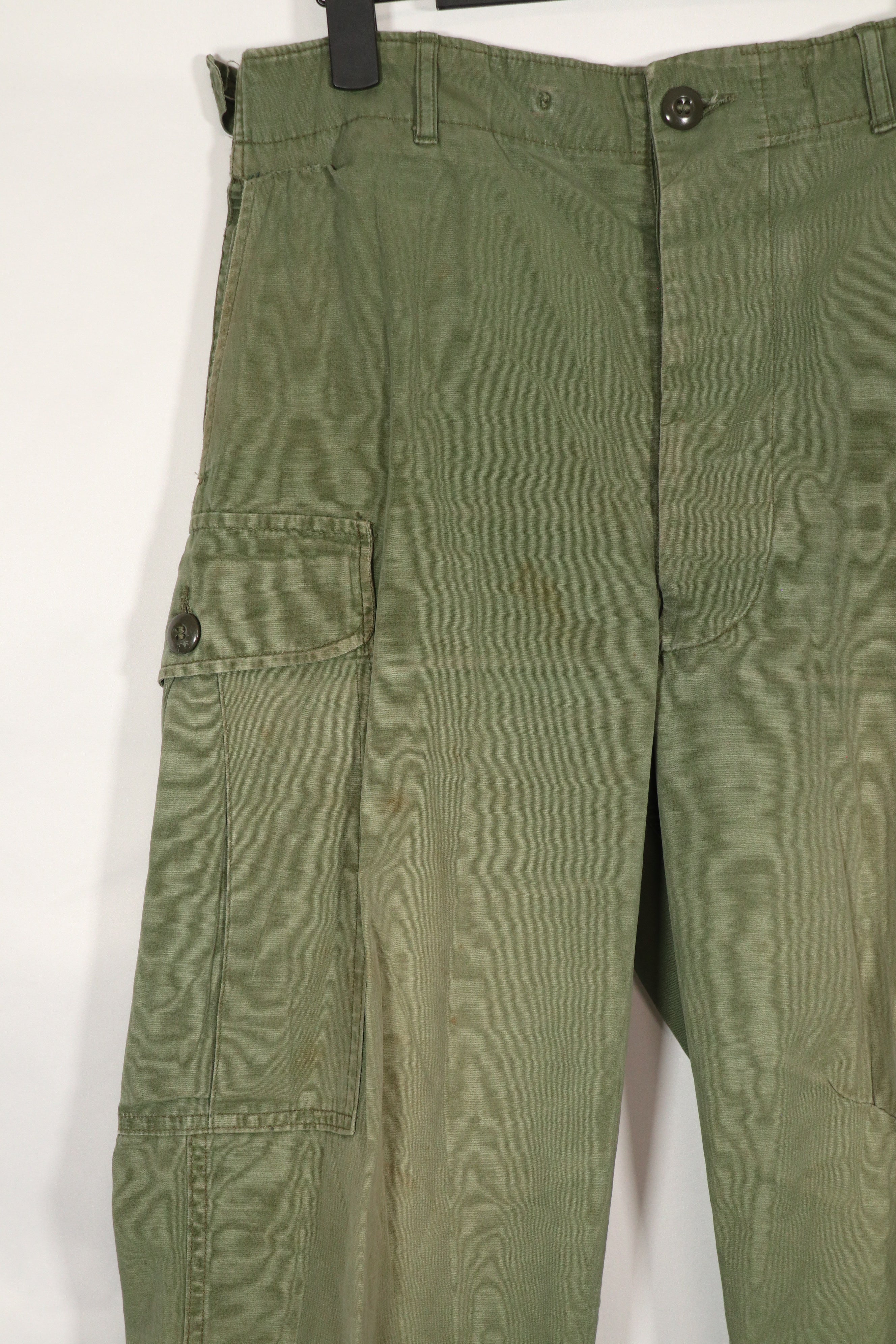 Real 1963 1st Model Jungle Fatigue Pants with leg ties, used.