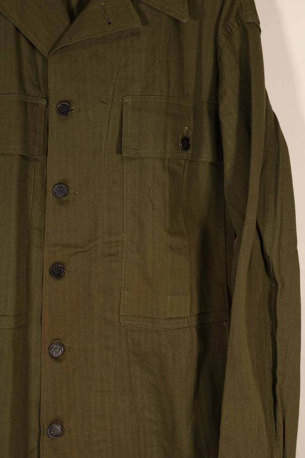 Real 1940s U.S. Army HBT OD utility jacket, no size tag, good condition.