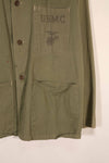 Real 1940s U.S. Marine Corps USMC M41 HBT utility jacket, faded, stained.