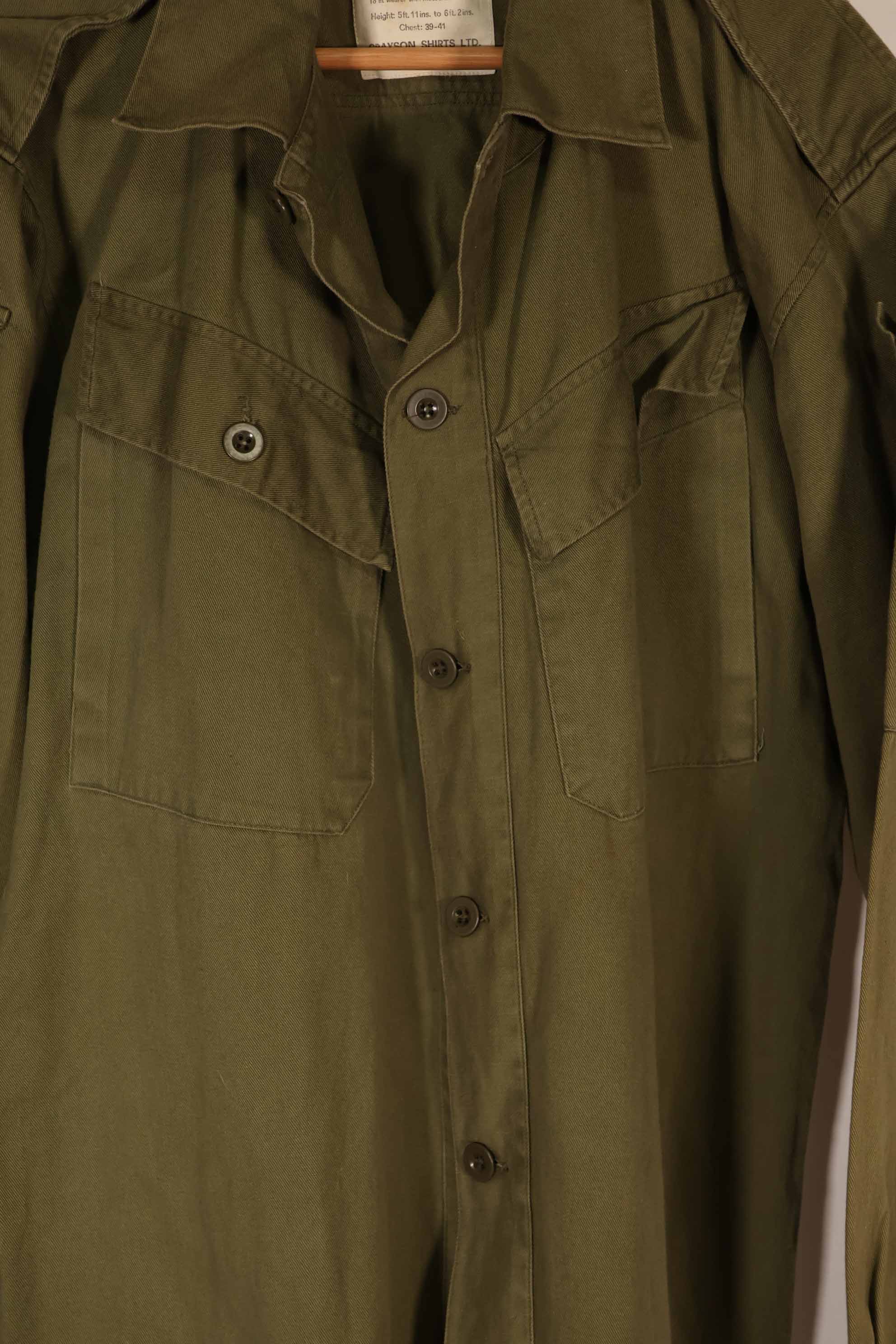 Real 1969 New Zealand Military OD Fatigue Shirt Size 39/41L, used condition