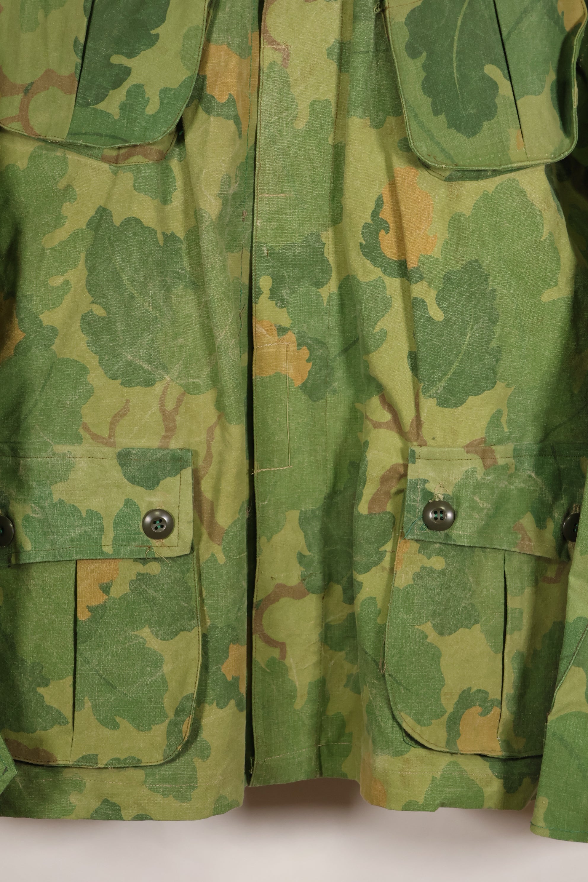 Authentic Fabric: Mitchell Pattern Camouflage, 1st Model Jungle Fatigue Jacket, Tent Fabric, Used