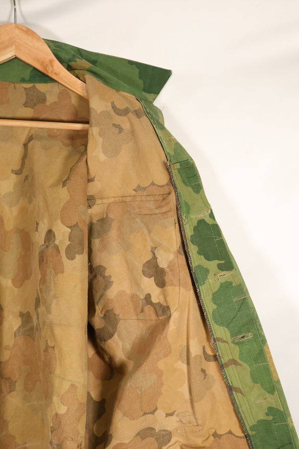 Authentic Fabric: Mitchell Pattern Camouflage, 1st Model Jungle Fatigue Jacket, Tent Fabric, Used