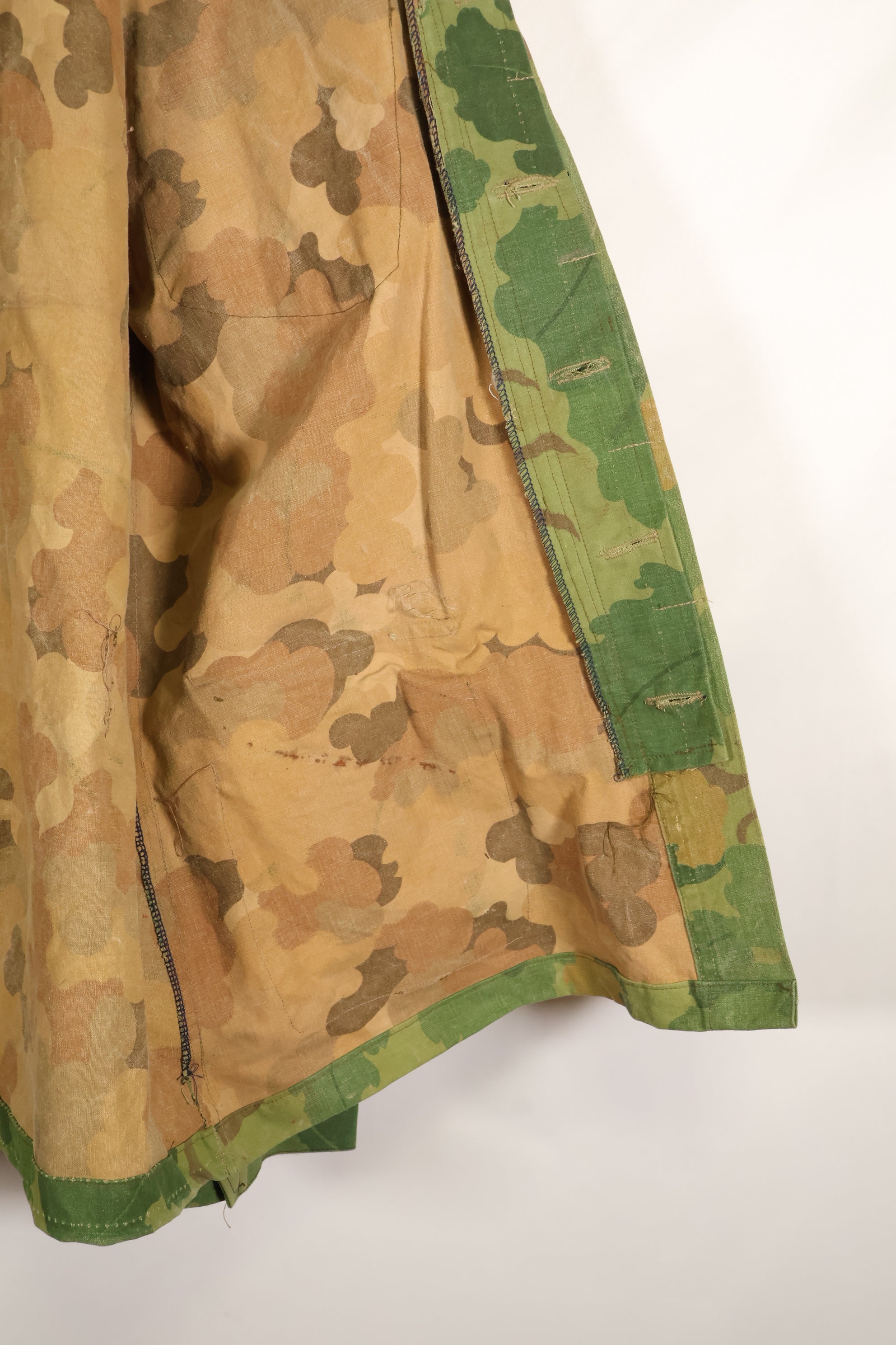 Authentic Fabric: Mitchell Pattern Camouflage, 1st Model Jungle Fatigue Jacket, Tent Fabric, Used