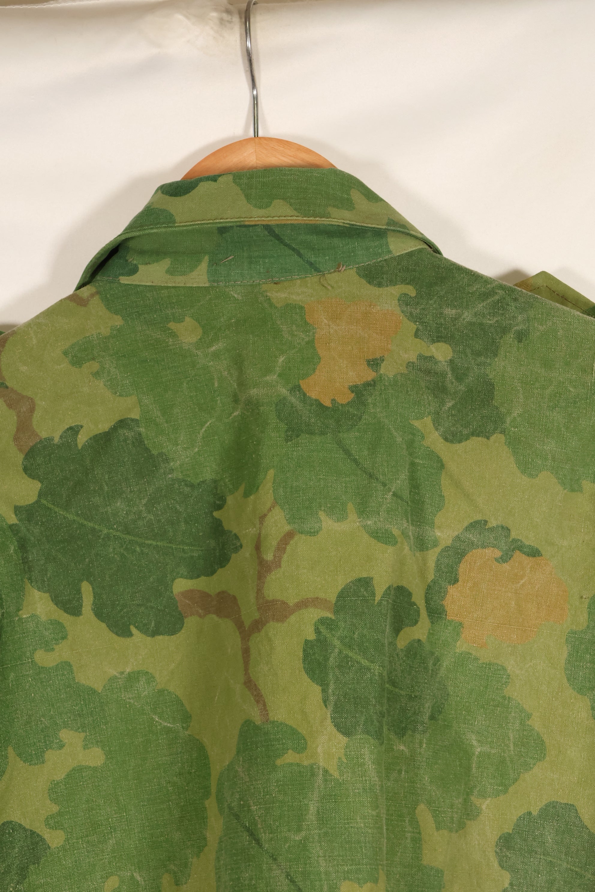 Authentic Fabric: Mitchell Pattern Camouflage, 1st Model Jungle Fatigue Jacket, Tent Fabric, Used