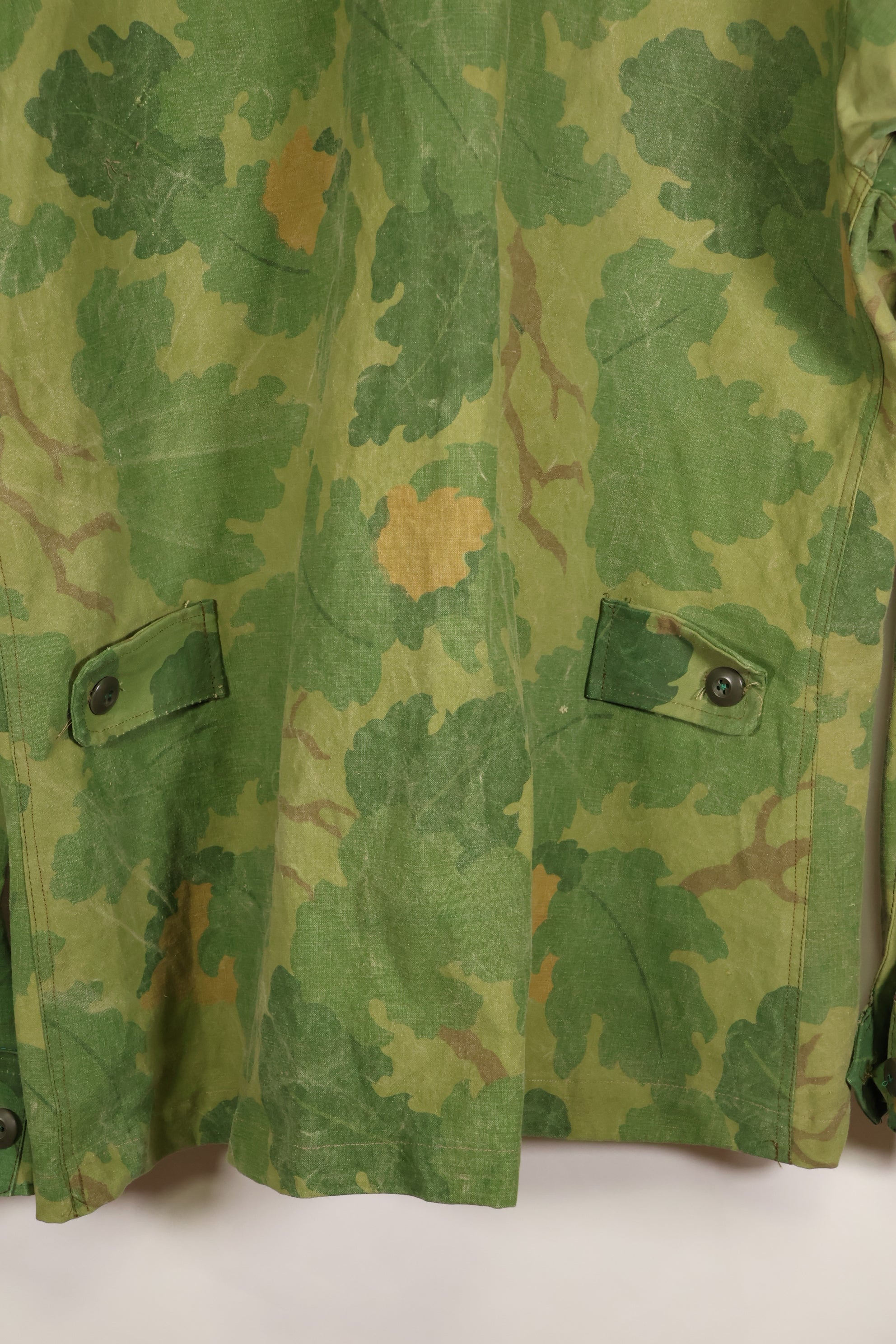 Authentic Fabric: Mitchell Pattern Camouflage, 1st Model Jungle Fatigue Jacket, Tent Fabric, Used