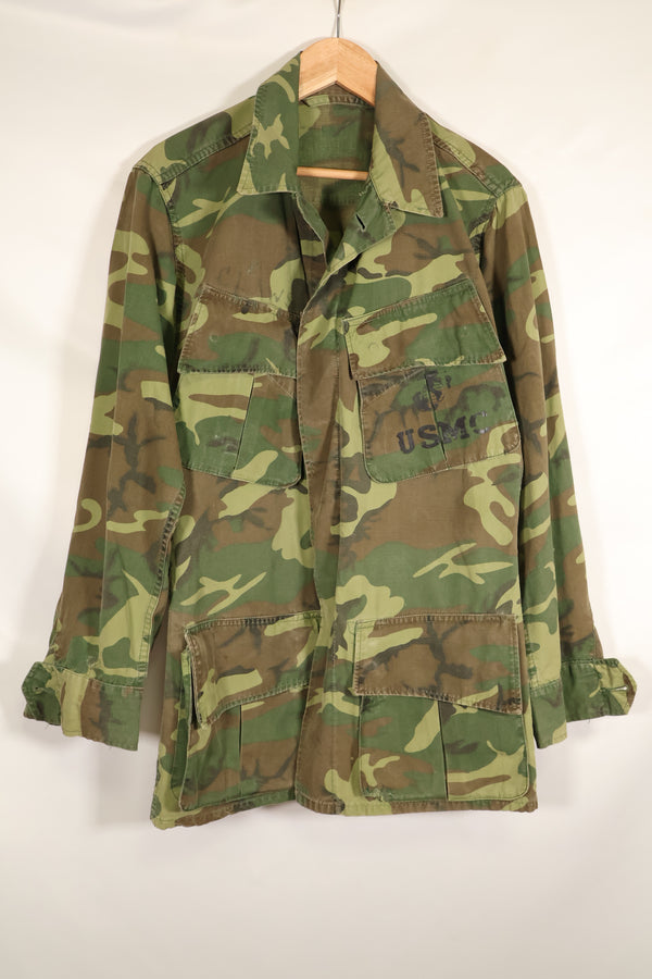 Contract circa 1967, size tag missing, early print, USMC non-rip ERDL jungle fatigues jacket, used