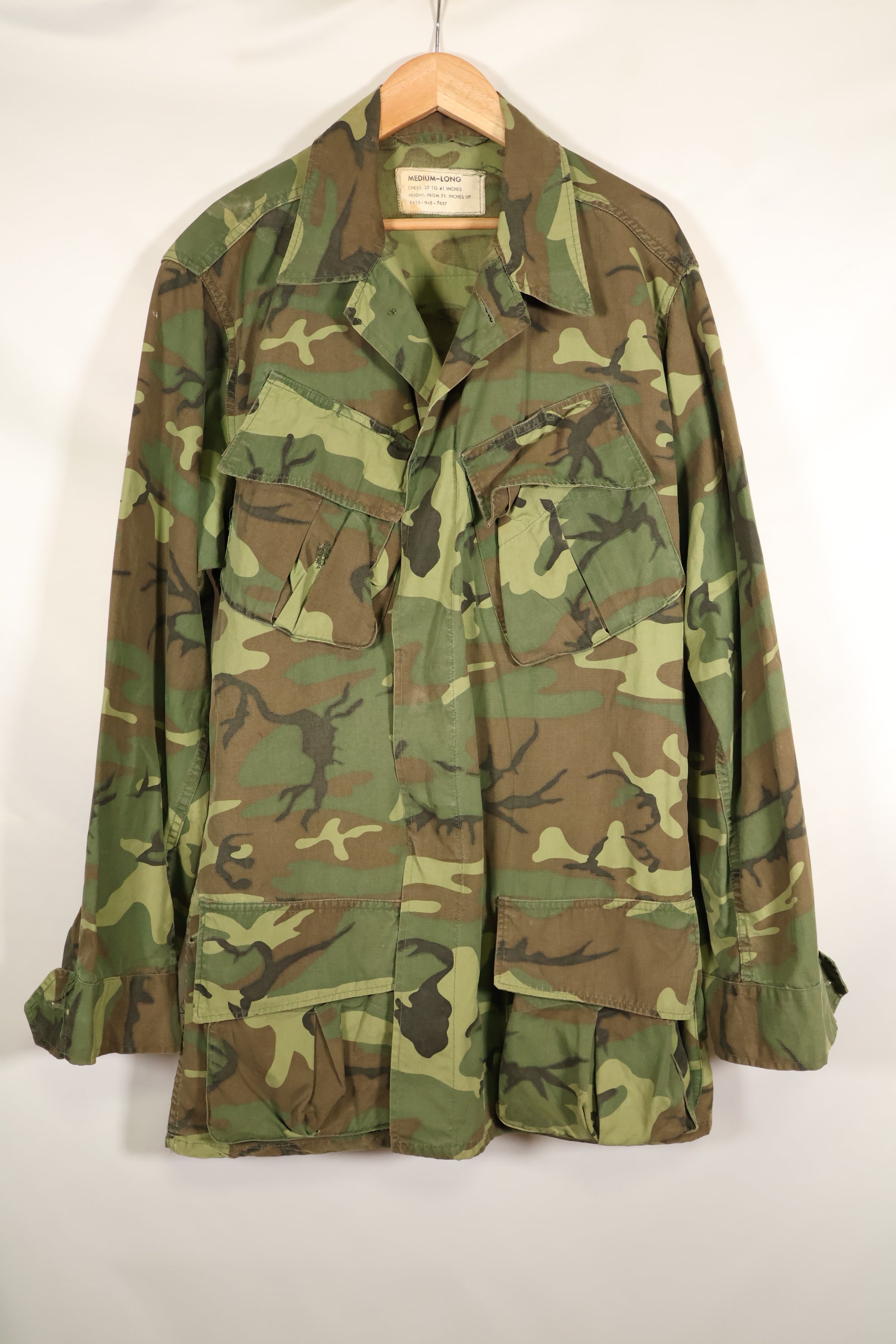 Circa 1967, M-L, ERDL, non-ripstop, early print, jungle fatigues jacket, used