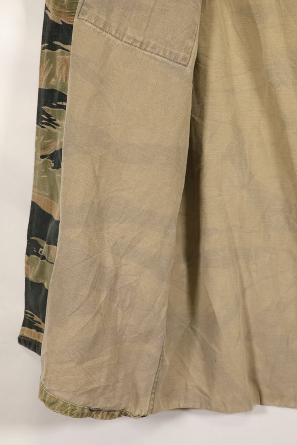 Estimated late 1960s-1970s locally made tiger stripe shirt, used.