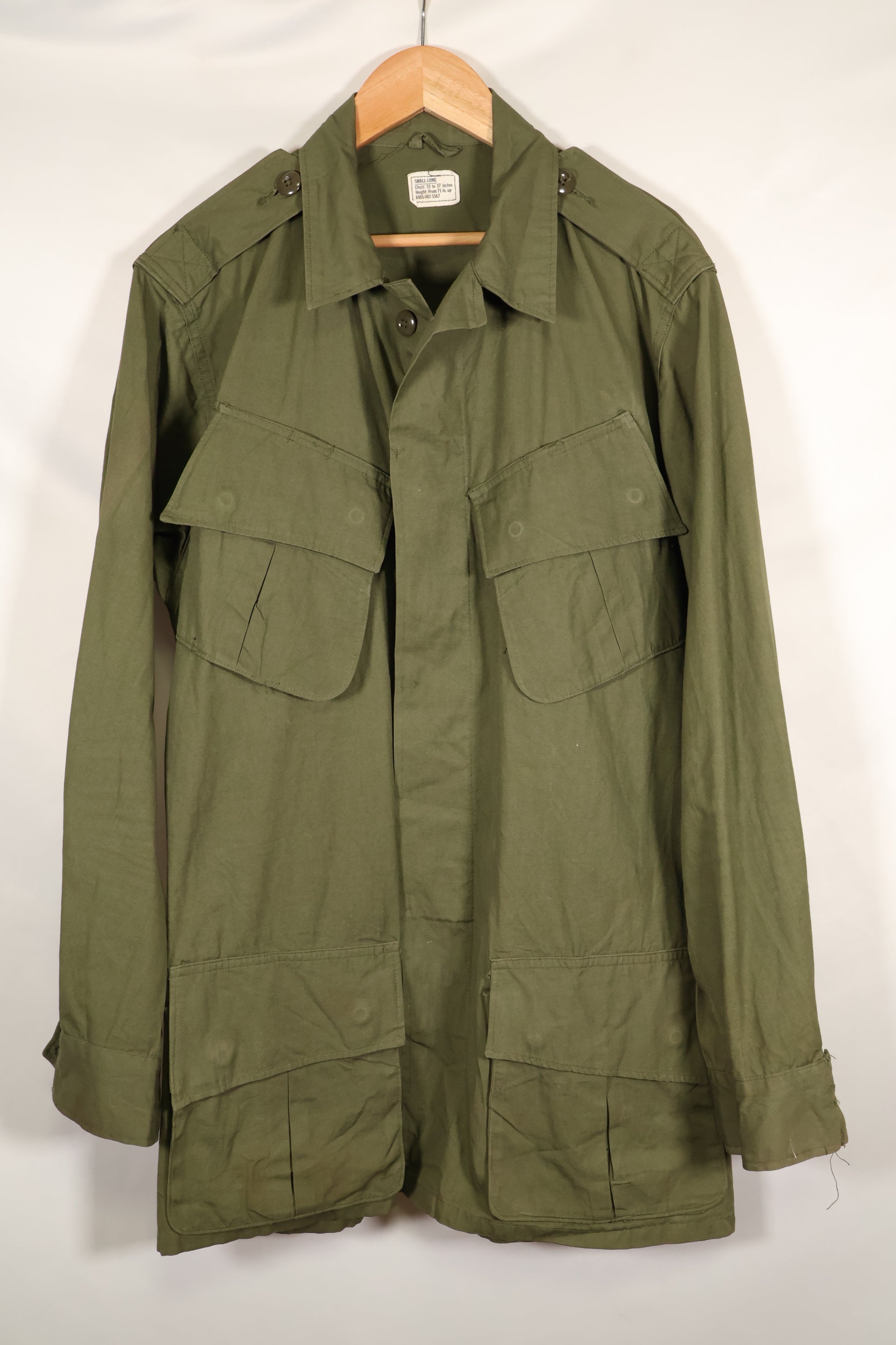 Circa 1965  S-L  2nd Model Jungle Fatigue Jacket  Stains and scuffs  Used