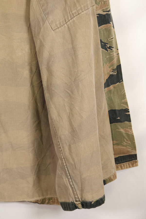 Estimated late 1960s-1970s locally made tiger stripe shirt, used.