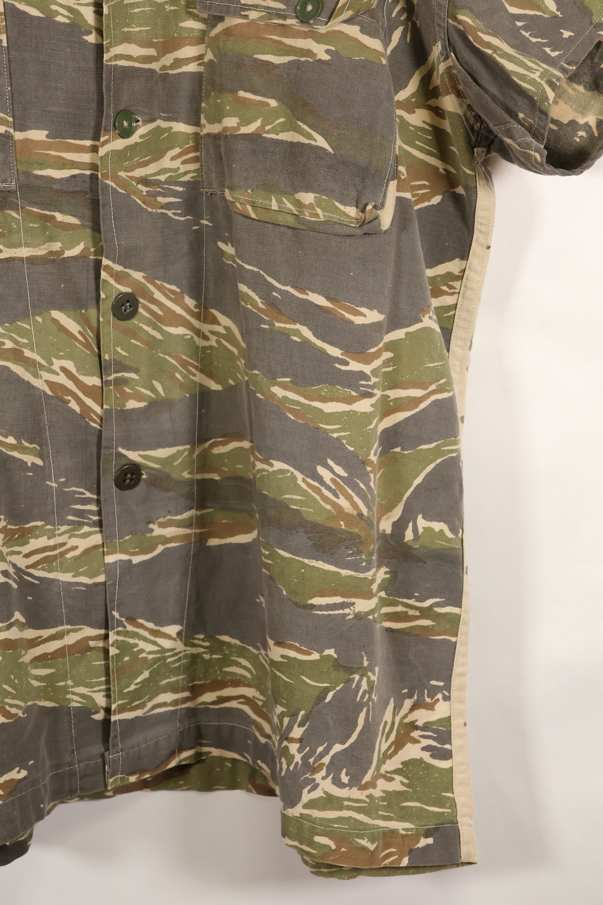 Estimated 1970s locally made tiger stripe short sleeve shirt, used.