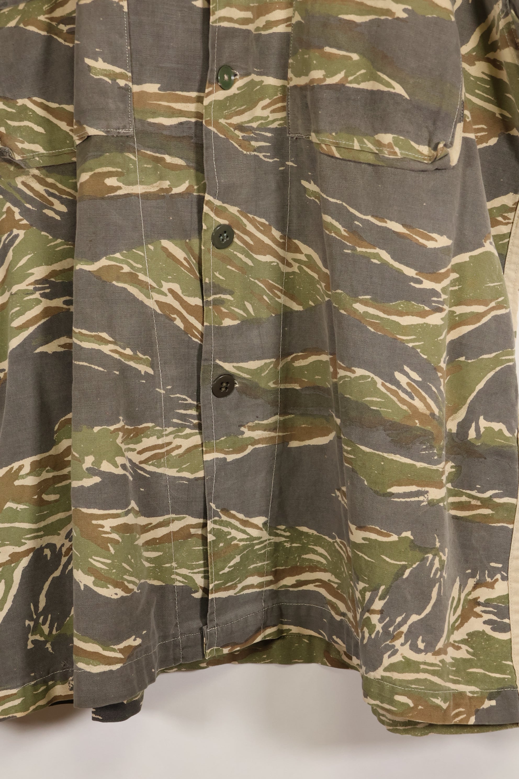 Estimated 1970s locally made tiger stripe short sleeve shirt, used.