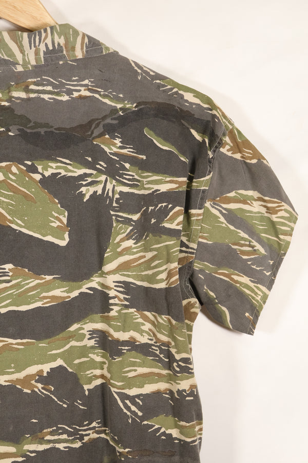 Estimated 1970s locally made tiger stripe short sleeve shirt, used.