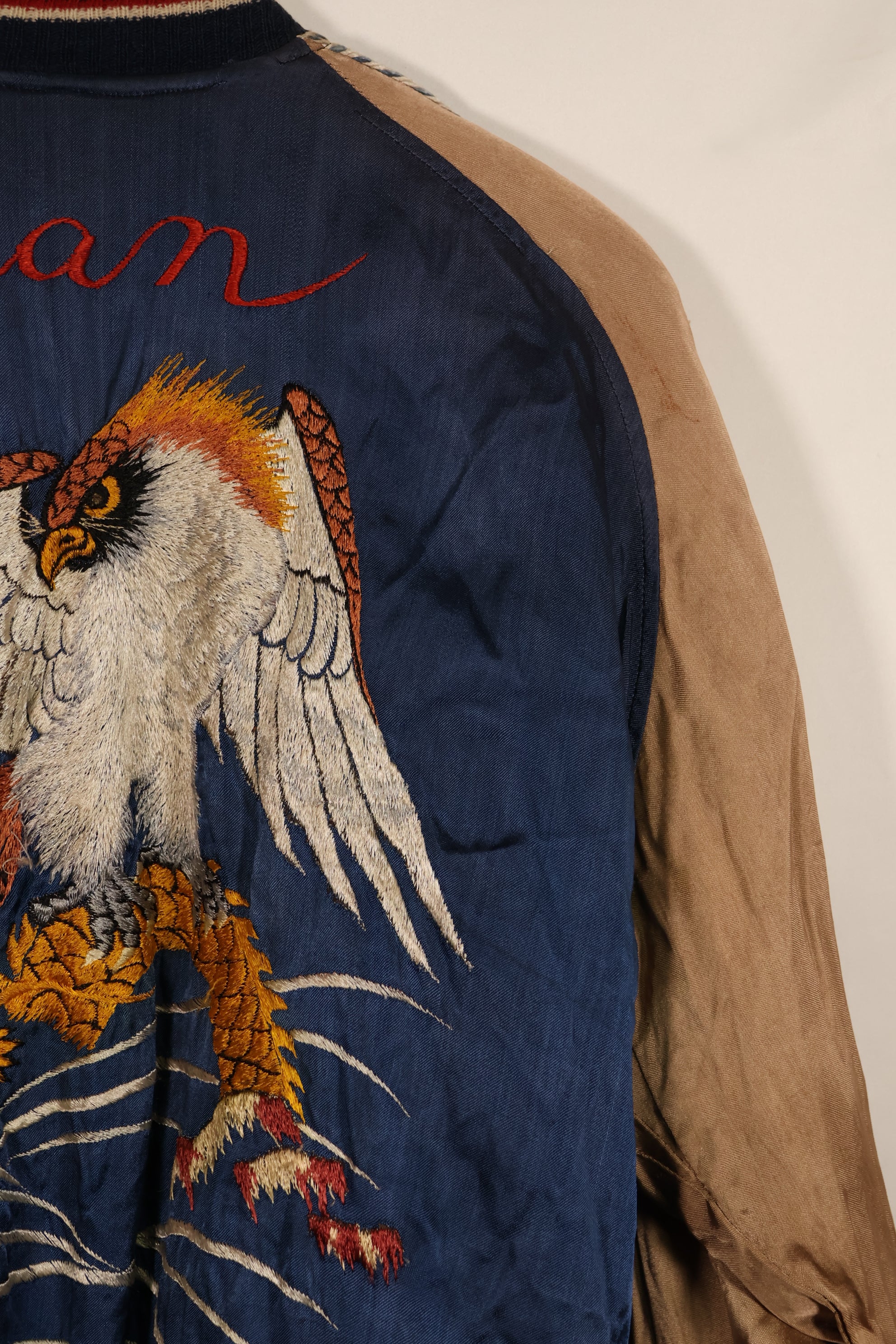 Real early 1950's Japan Jacket, rare embroidery, with piping, used, zipper damaged.