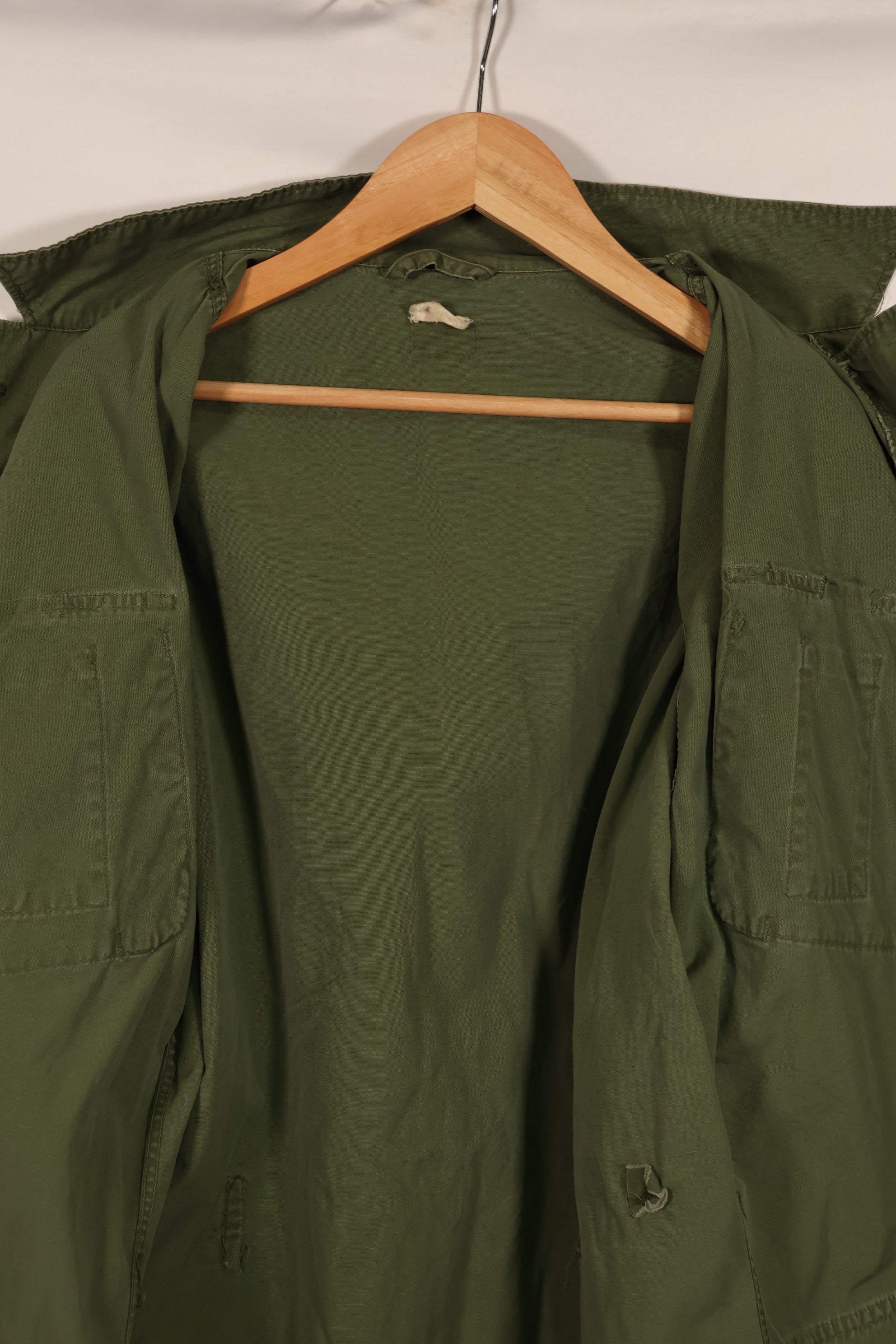 Real 1963-64 1st Model Jungle Fatigue Jacket, stains, holes.