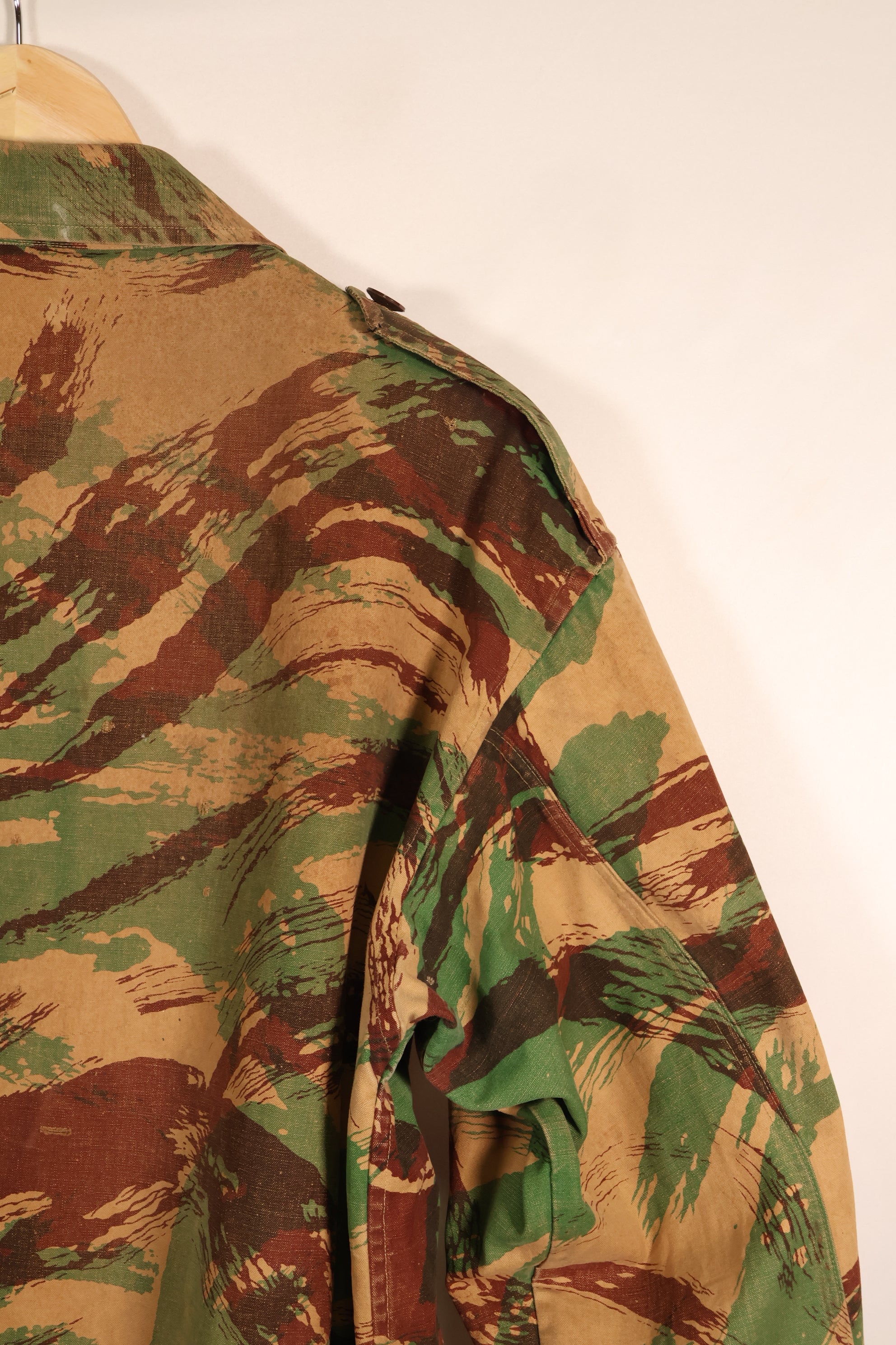 1950s, Indochina War, British Army Battle Dress-style, Lizard Camouflage, made from shelter half fabric, jacket, used