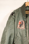 1950s, estimated size 40–42, U.S. Air Force B-15D flight jacket, modified with shearling, includes patches, used