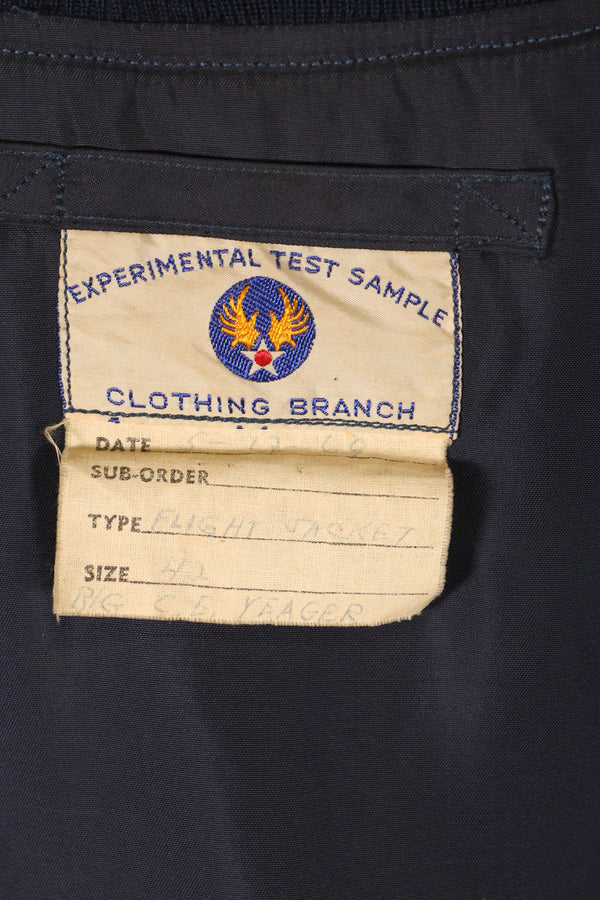 1969 Air Force Major General Chuck Yeager test sample branch made flight jacket, no insignia.