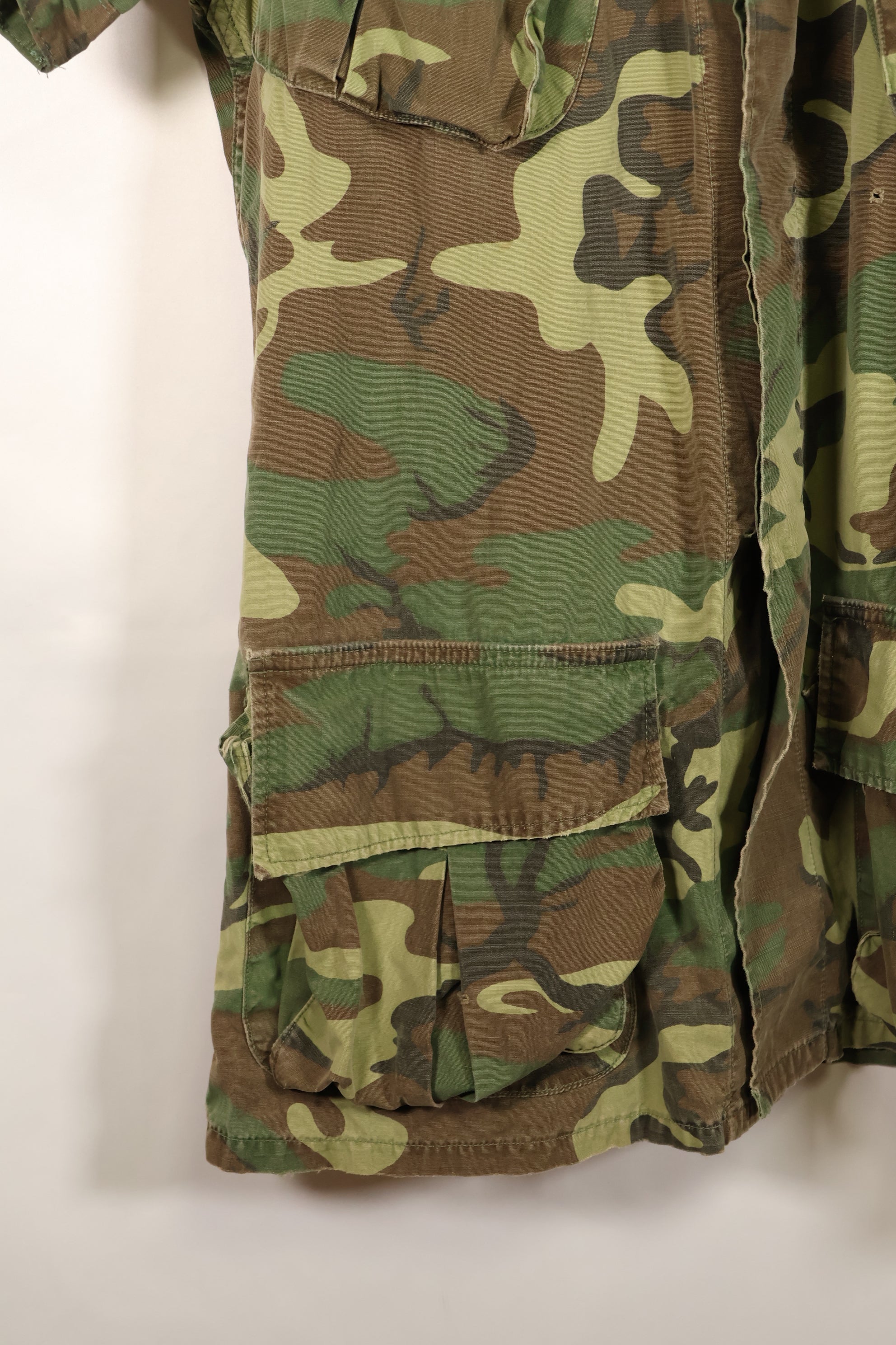 推定1966~67年契約　推定 S-L　初期プリント　ノンリップ　ERDL リーフ迷彩ジャケット　半袖　中古品