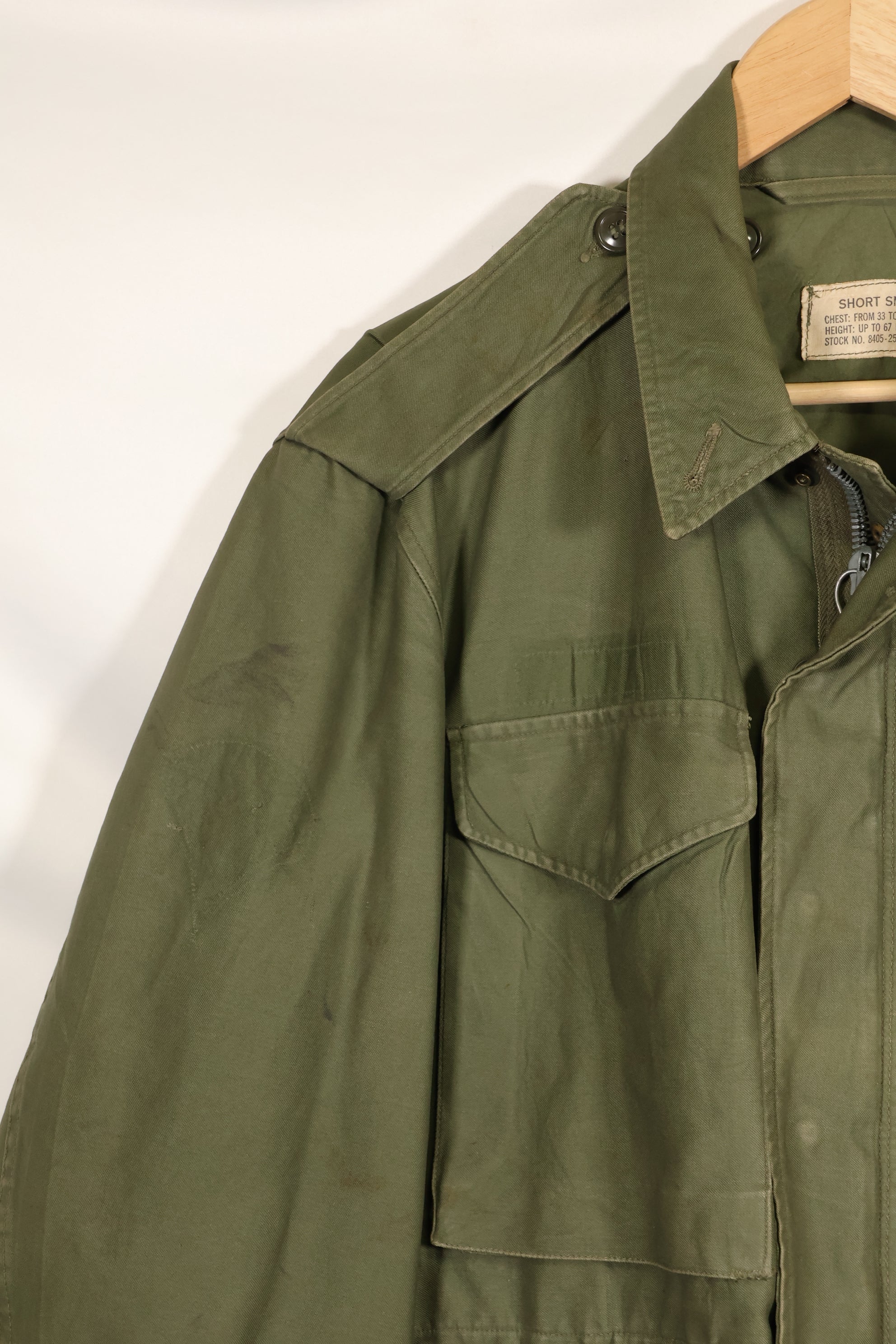 1960 Contract S-S U.S. Army M51 Field Jacket, stained, used.