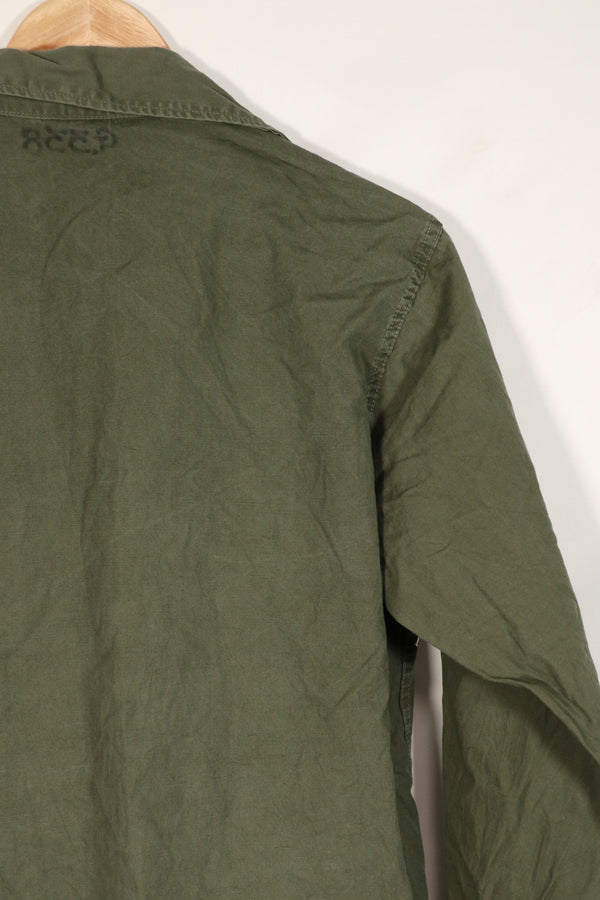 Real U.S. Army OG-107 PX utility shirt made by Poplin, used, patch retrofitted.