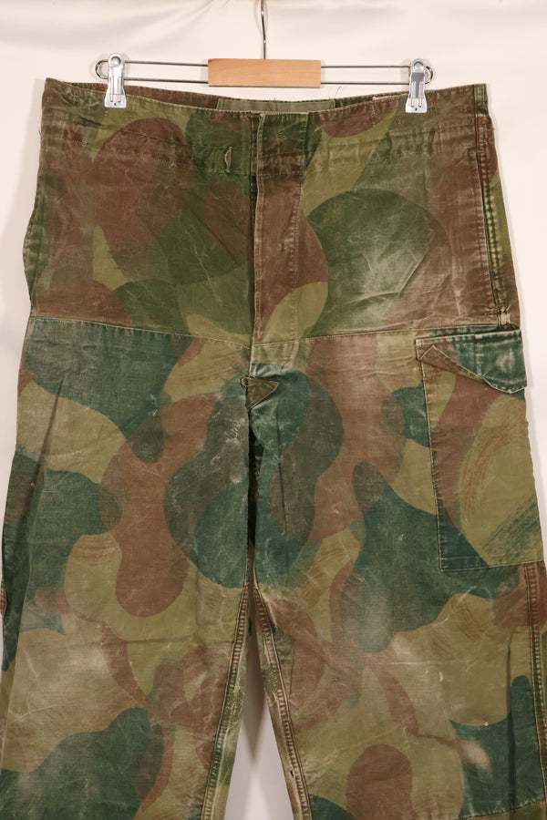 1956 Belgian Army Brushstroke camouflage airborne pants, used, faded.