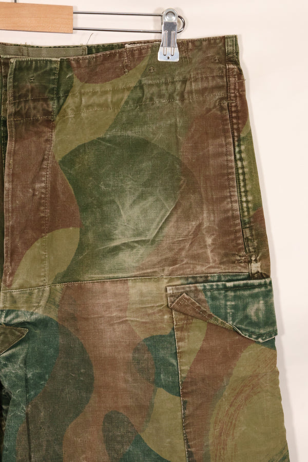 1956 Belgian Army Brushstroke camouflage airborne pants, used, faded.