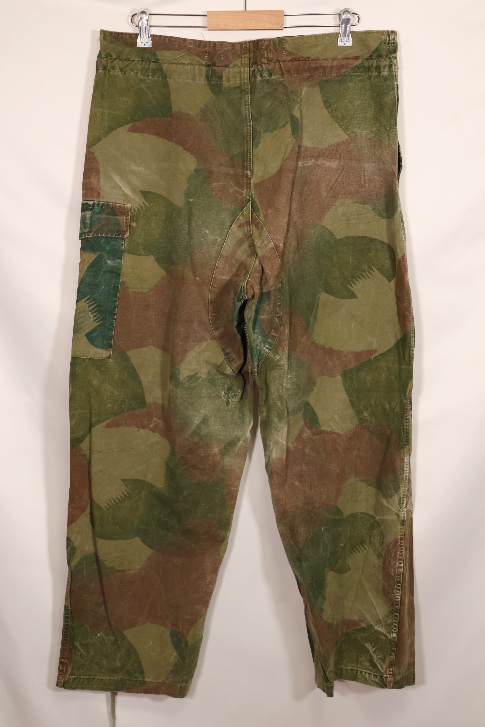 1956 Belgian Army Brushstroke camouflage airborne pants, used, faded.