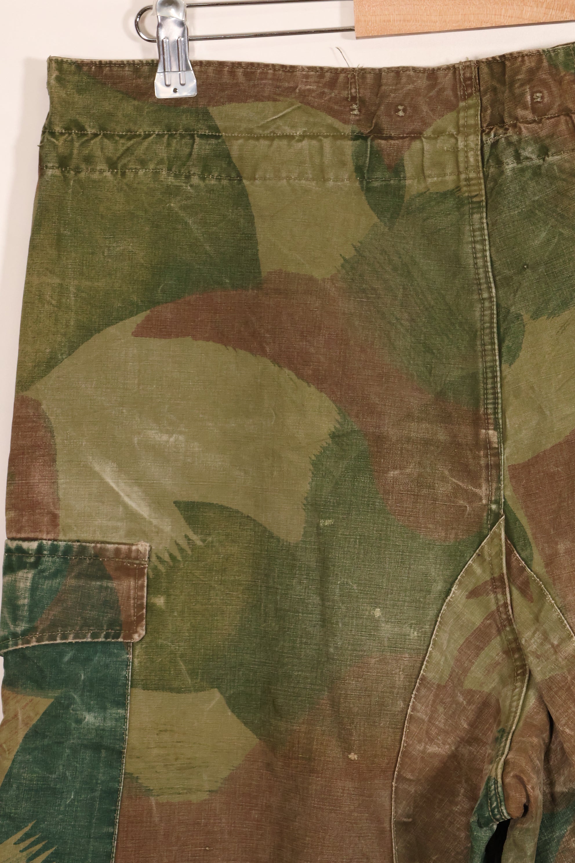 1956 Belgian Army Brushstroke camouflage airborne pants, used, faded.