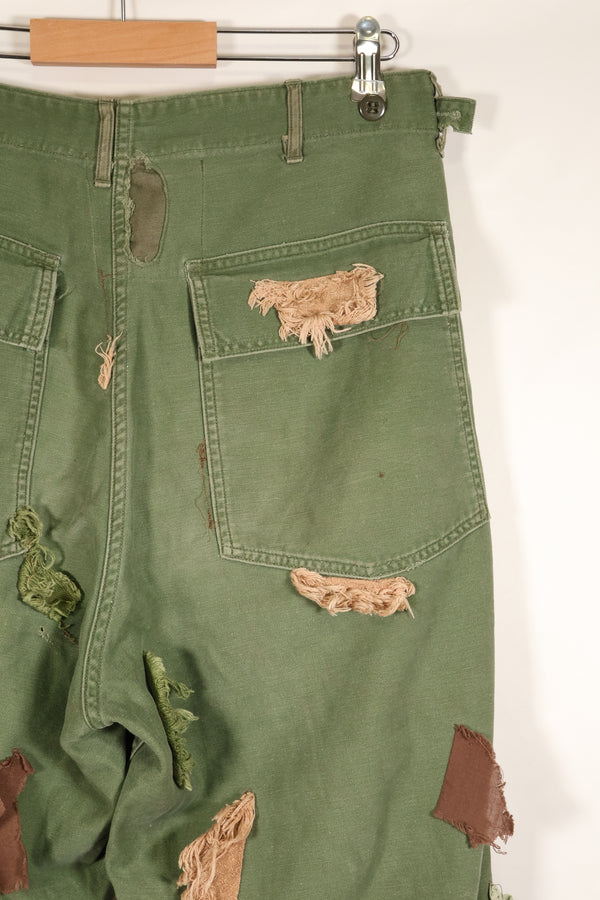 Early 1960s MEDIUM OG-107 Utility Pants, Type I Baker Pants, with camouflage, modified for sniper use